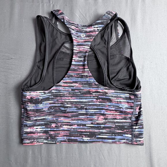 Lululemon Size 6 Double Sports Bra Red White Black Blue Stripes Abstract Racer - Picture 3 of 5